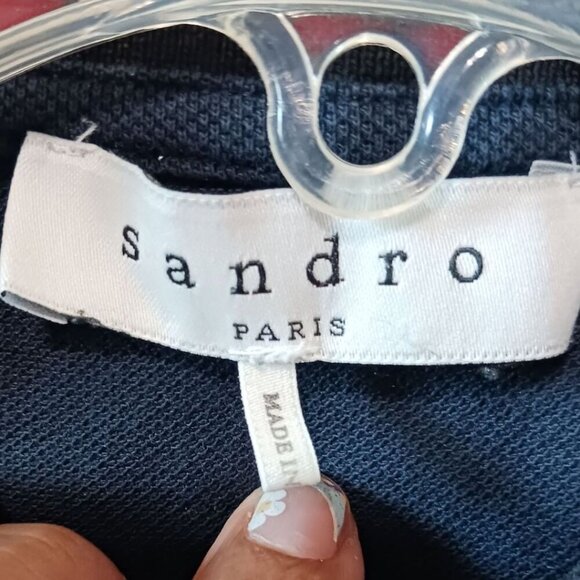 Sandro Paris  Polo Shirt Short Sleeve Navy Blue/ Black Medium - Picture 8 of 15